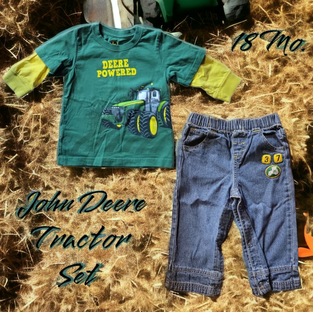 NWOT John Deere Shirt/Jeans Set 18 Mo. Toddler Tractor Green Yellow